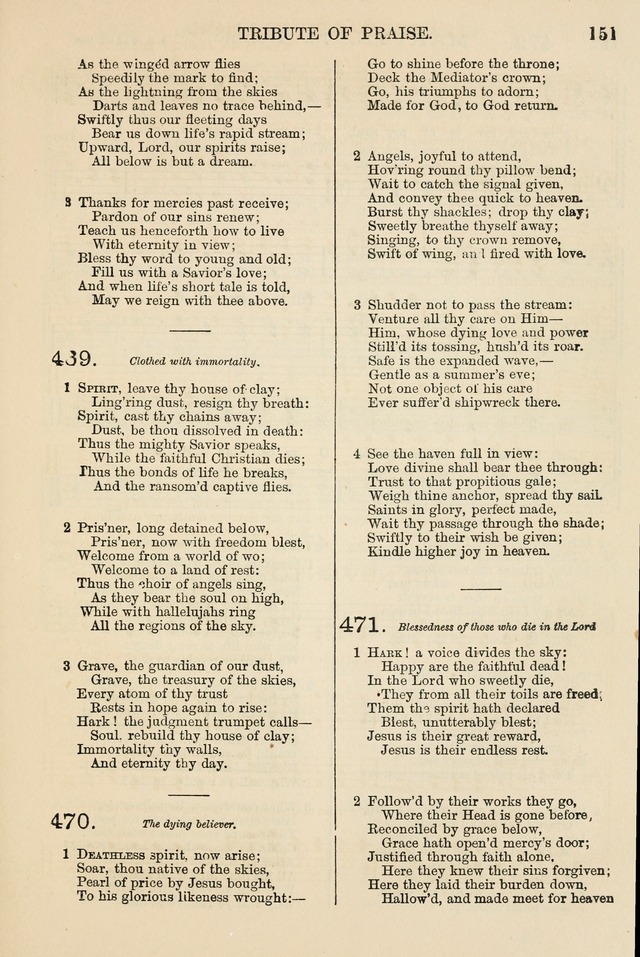 The Tribute of Praise: a collection of hymns and tunes for public and social worship, and for the use in the family circle and Sabbath school page 151