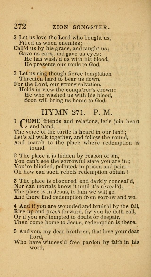 The Zion Songster: a Collection of Hymns and Spiritual Songs, generally sung at camp and prayer meetings, and in revivals of religion  (Rev. & corr.) page 275