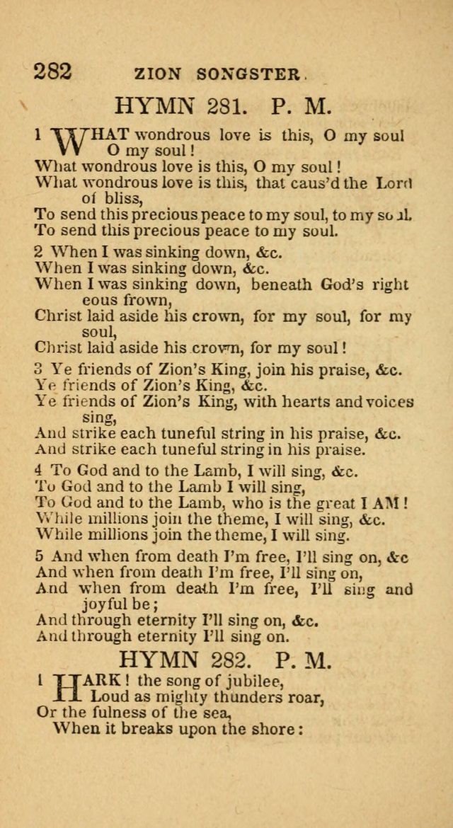 The Zion Songster: a Collection of Hymns and Spiritual Songs, generally sung at camp and prayer meetings, and in revivals of religion  (Rev. & corr.) page 285