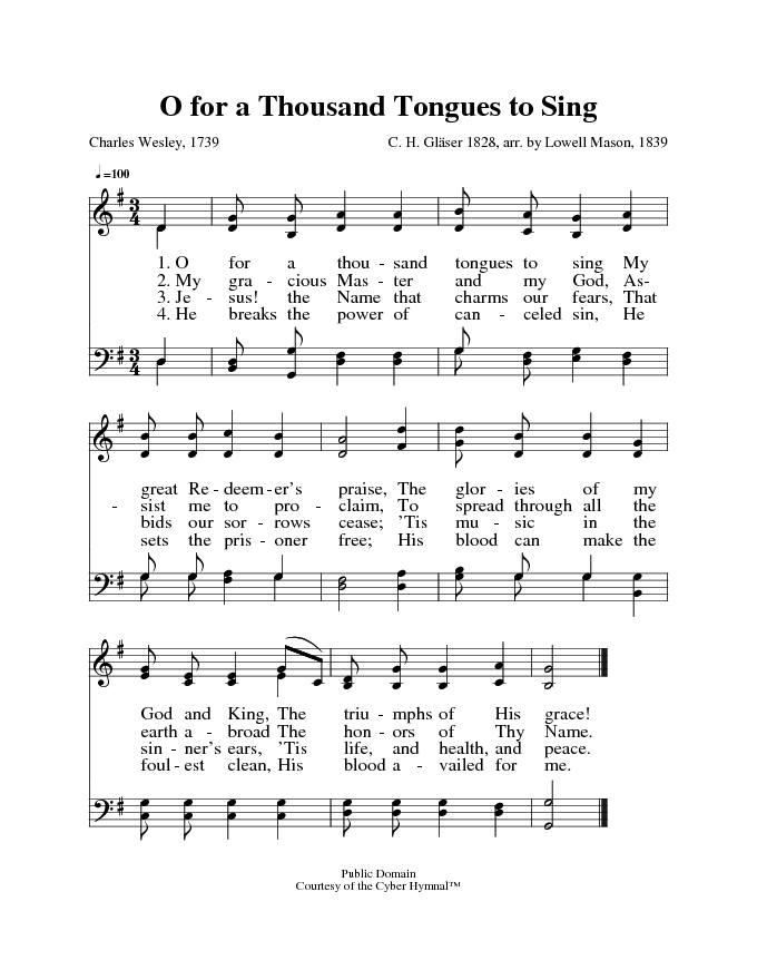 The Cyber Hymnal 4815 O For A Thousand Tongues To Sing Hymnary Org