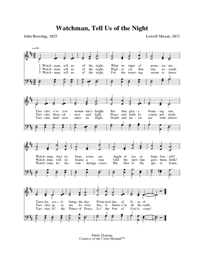 The Cyber Hymnal 7125. Watchman, tell us of the night | Hymnary.org