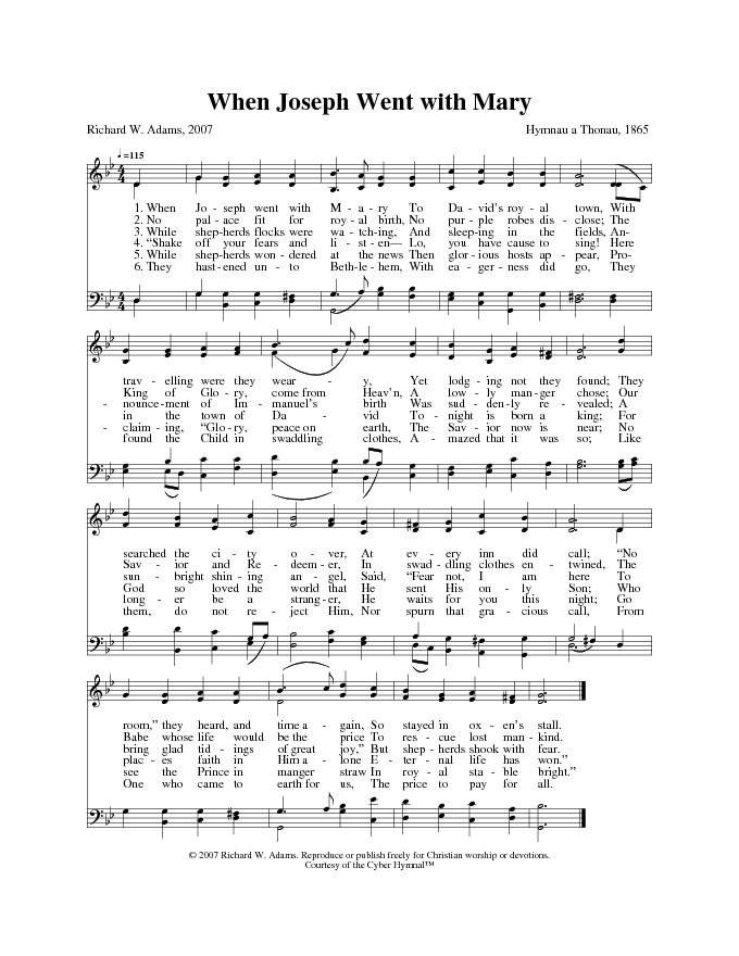 The Cyber Hymnal 7556 When Joseph Went With Mary Hymnary Org