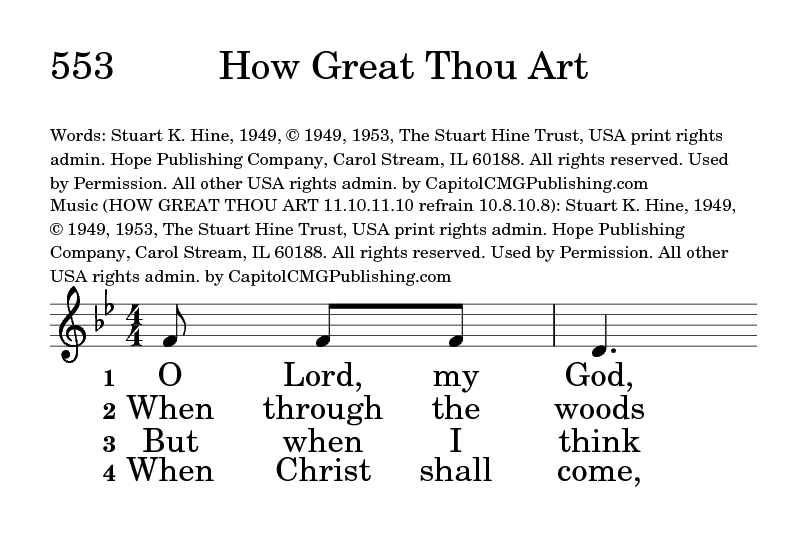 How Great Thou Art Words: Stuart K. Hine. 1885