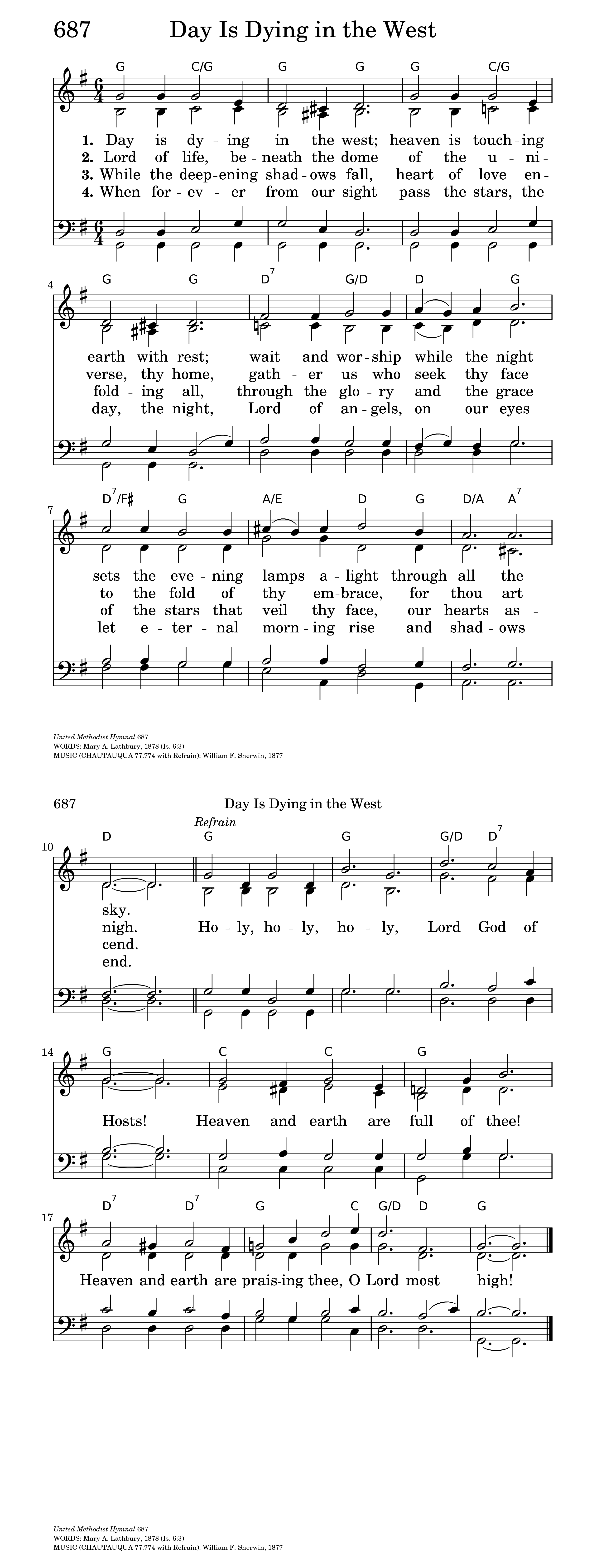 The United Methodist Hymnal 687. Day is dying in the west | Hymnary.org