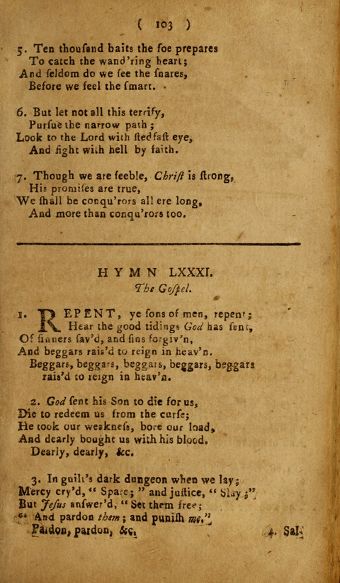 A Choice Collection of Hymns, in which are some never before printed page 103