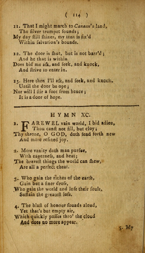 A Choice Collection of Hymns, in which are some never before printed page 114