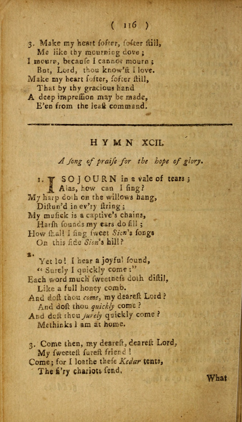 A Choice Collection of Hymns, in which are some never before printed page 116