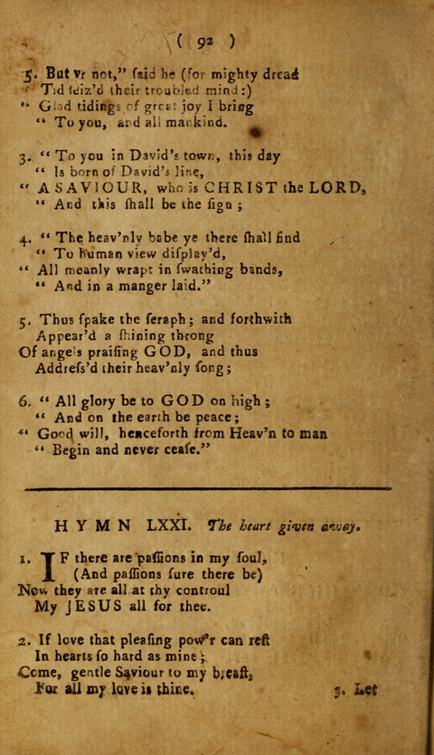 A Choice Collection of Hymns, in which are some never before printed page 92