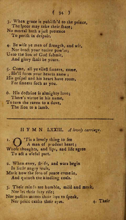 A Choice Collection of Hymns, in which are some never before printed page 94