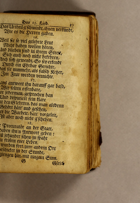 Ausbund, das ist: etliche schöne christliche lieder, wie sie in dem Gefängnüs zu Bassau in dem Schloss on den Schweitzer-Brüdern, und von andern rechtgläubigen Christen hin und her gedichtet worden page 89
