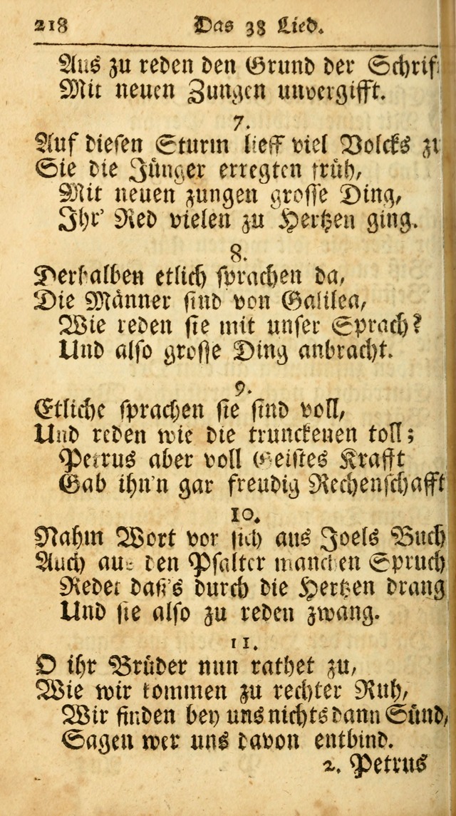 Ausbund, das ist Etliche Schöne Christliche Lieder wie sie in dem Gefängnüss zu Bassau in dem Schloß von den Schweitzer-Brüdern, und von anderen rechtgläubigen Christen hin und her gedichtet worden... page 218