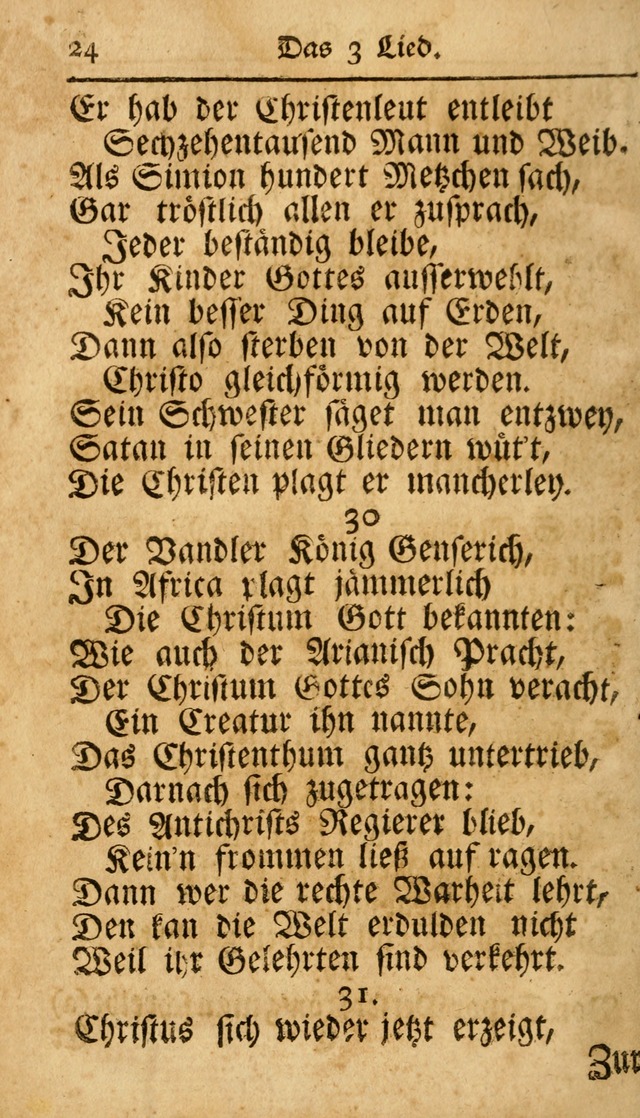 Ausbund, das ist Etliche Schöne Christliche Lieder wie sie in dem Gefängnüss zu Bassau in dem Schloß von den Schweitzer-Brüdern, und von anderen rechtgläubigen Christen hin und her gedichtet worden... page 24