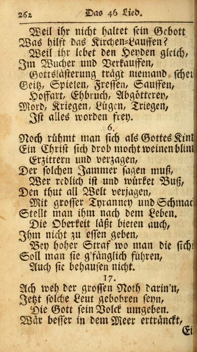 Ausbund, das ist Etliche Schöne Christliche Lieder wie sie in dem Gefängnüss zu Bassau in dem Schloß von den Schweitzer-Brüdern, und von anderen rechtgläubigen Christen hin und her gedichtet worden... page 262