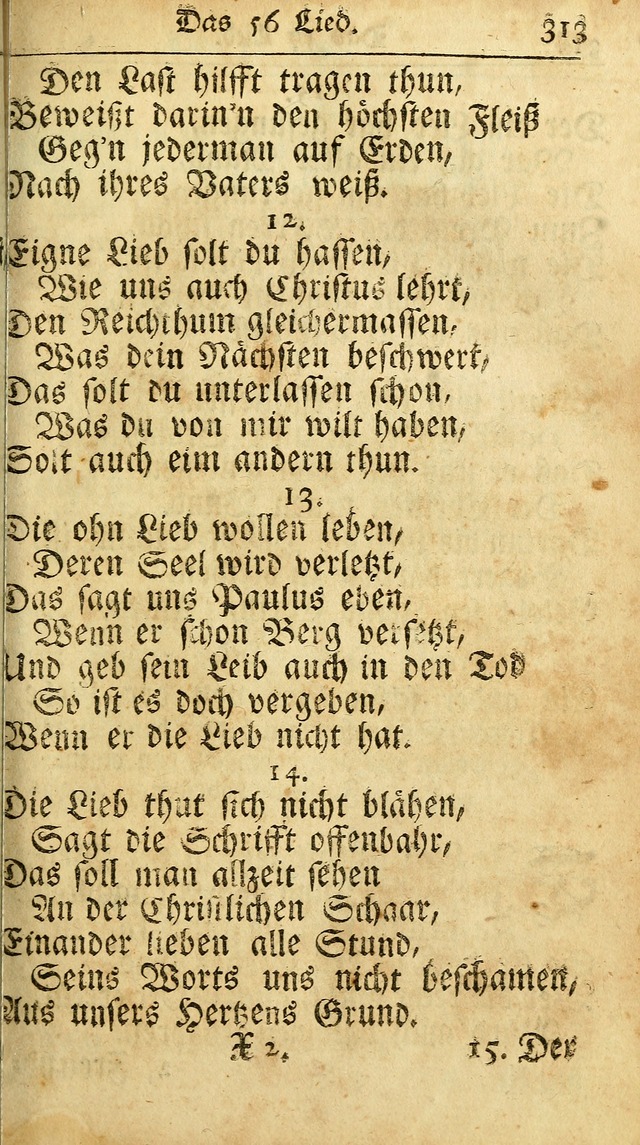 Ausbund, das ist Etliche Schöne Christliche Lieder wie sie in dem Gefängnüss zu Bassau in dem Schloß von den Schweitzer-Brüdern, und von anderen rechtgläubigen Christen hin und her gedichtet worden... page 313