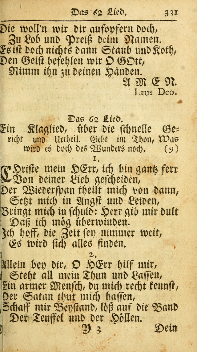 Ausbund, das ist Etliche Schöne Christliche Lieder wie sie in dem Gefängnüss zu Bassau in dem Schloß von den Schweitzer-Brüdern, und von anderen rechtgläubigen Christen hin und her gedichtet worden... page 331