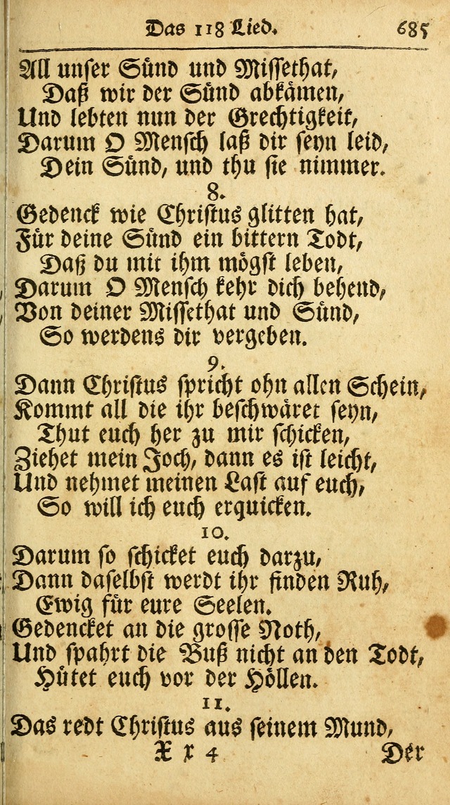 Ausbund, das ist Etliche Schöne Christliche Lieder wie sie in dem Gefängnüss zu Bassau in dem Schloß von den Schweitzer-Brüdern, und von anderen rechtgläubigen Christen hin und her gedichtet worden... page 685