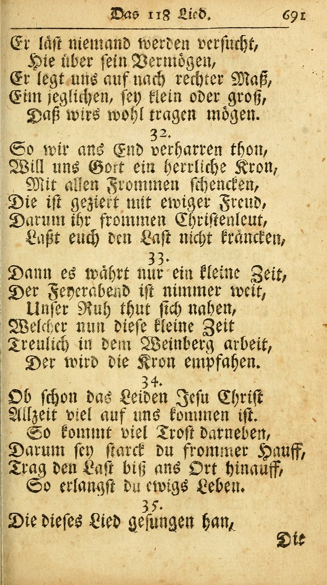 Ausbund, das ist Etliche Schöne Christliche Lieder wie sie in dem Gefängnüss zu Bassau in dem Schloß von den Schweitzer-Brüdern, und von anderen rechtgläubigen Christen hin und her gedichtet worden... page 691