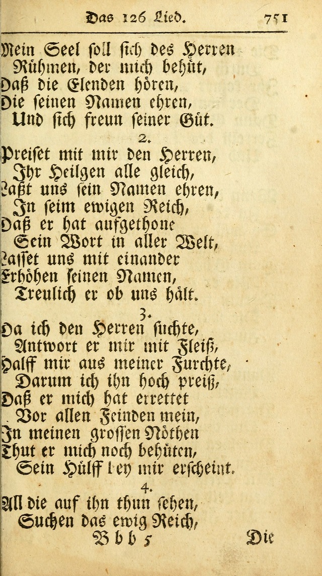 Ausbund, das ist Etliche Schöne Christliche Lieder wie sie in dem Gefängnüss zu Bassau in dem Schloß von den Schweitzer-Brüdern, und von anderen rechtgläubigen Christen hin und her gedichtet worden... page 751