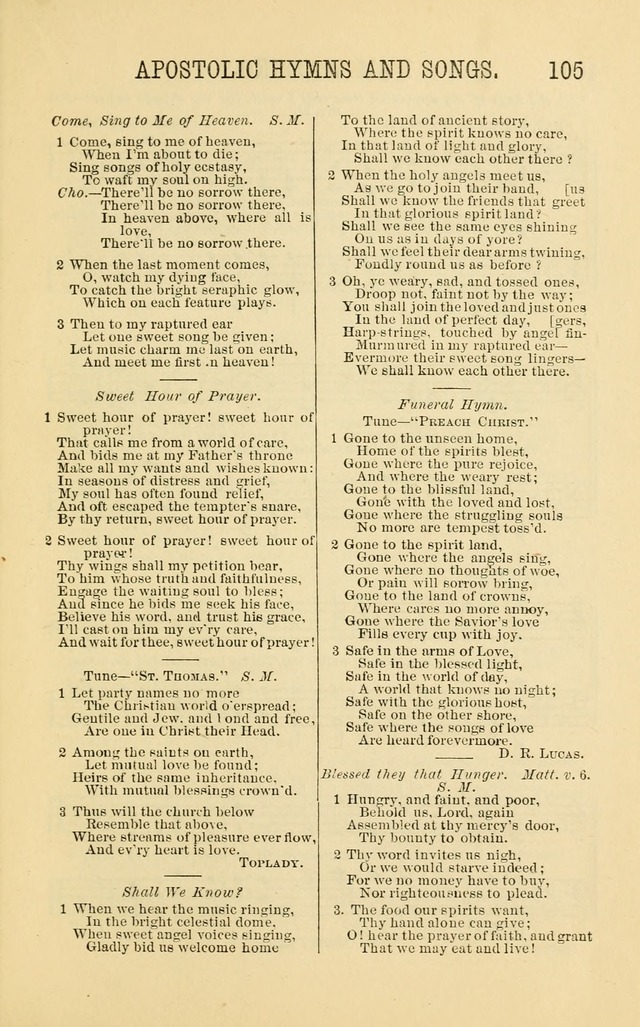 Apostolic Hymns and Songs: a collection of hymns and songs, both new and old, for the church, protracted meetings, and the Sunday school page 105