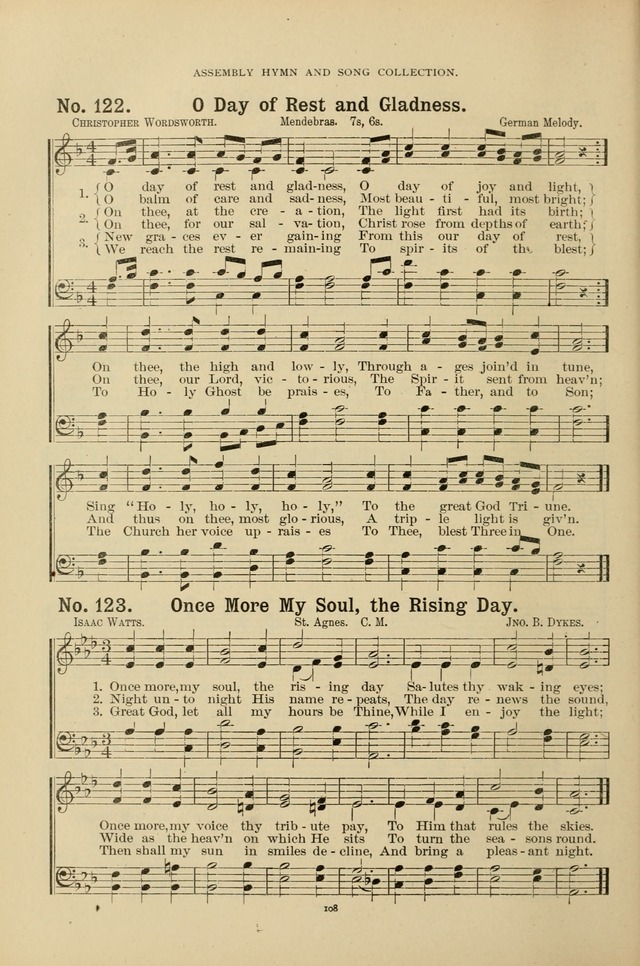 The Assembly Hymn and Song Collection: designed for use in chapel, assembly, convocation, or general exercises of schools, normals, colleges and universities. (3rd ed.) page 108