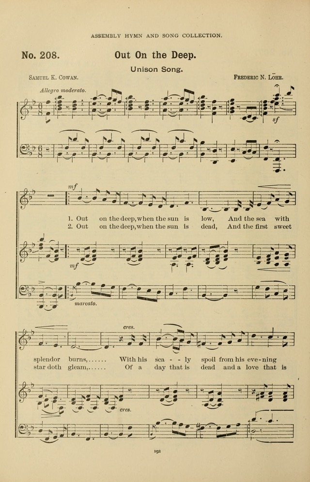 The Assembly Hymn and Song Collection: designed for use in chapel, assembly, convocation, or general exercises of schools, normals, colleges and universities. (3rd ed.) page 192