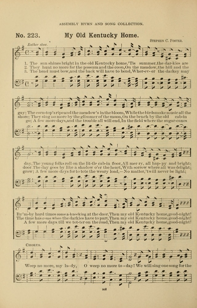 The Assembly Hymn and Song Collection: designed for use in chapel, assembly, convocation, or general exercises of schools, normals, colleges and universities. (3rd ed.) page 208