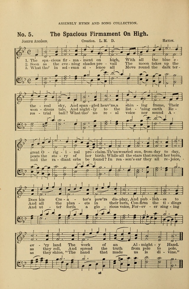 The Assembly Hymn and Song Collection: designed for use in chapel, assembly, convocation, or general exercises of schools, normals, colleges and universities. (3rd ed.) page 28