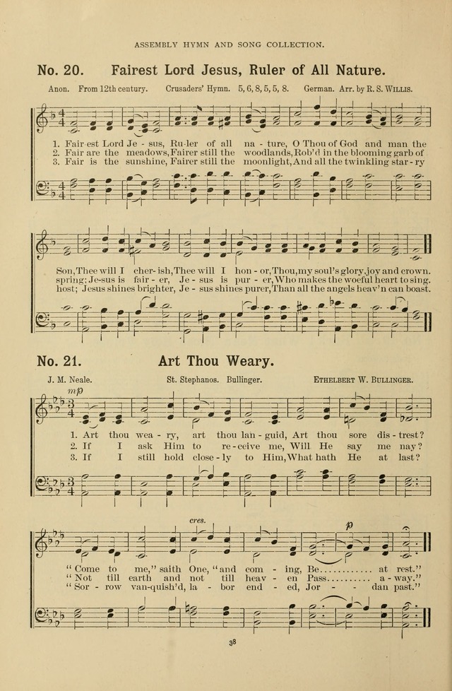 The Assembly Hymn and Song Collection: designed for use in chapel, assembly, convocation, or general exercises of schools, normals, colleges and universities. (3rd ed.) page 38
