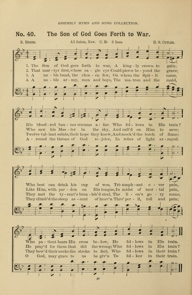 The Assembly Hymn and Song Collection: designed for use in chapel, assembly, convocation, or general exercises of schools, normals, colleges and universities. (3rd ed.) page 50