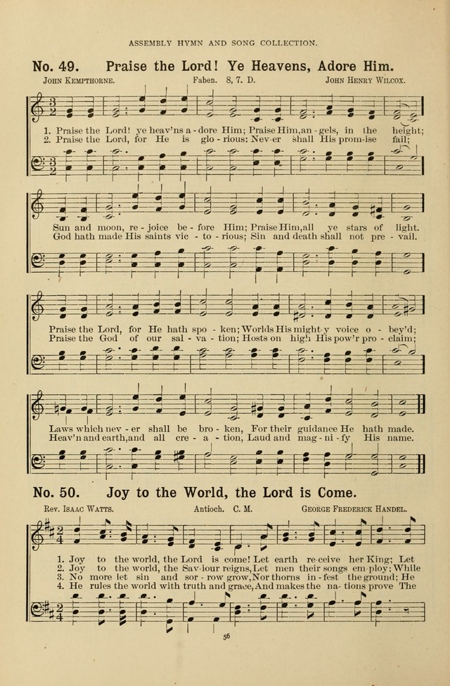 The Assembly Hymn and Song Collection: designed for use in chapel, assembly, convocation, or general exercises of schools, normals, colleges and universities. (3rd ed.) page 56