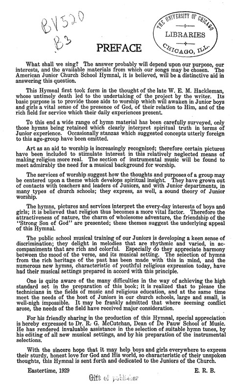 American Junior Church School Hymnal page v