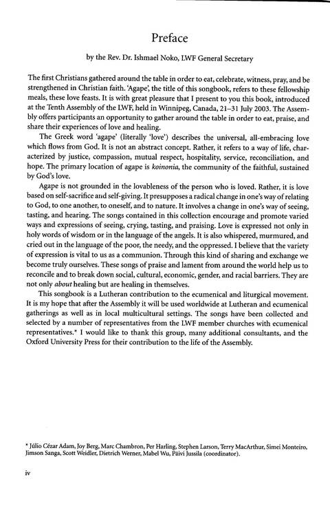 Agape: songs of hope and reconciliation page iv