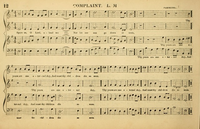 The American Vocalist: a selection of tunes, anthems, sentences, and hymns, old and new: designed for the church, the vestry, or the parlor; adapted to every variety of metre in common use. (Rev. ed.) page 12