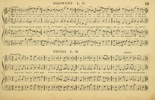 The American Vocalist: a selection of tunes, anthems, sentences, and hymns, old and new: designed for the church, the vestry, or the parlor; adapted to every variety of metre in common use. (Rev. ed.) page 13