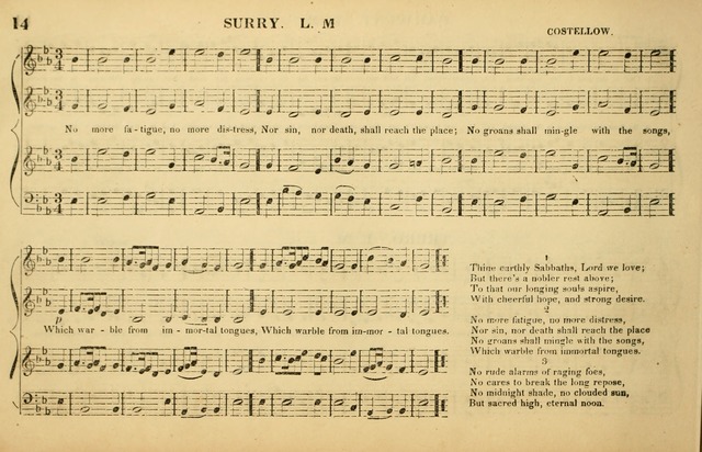 The American Vocalist: a selection of tunes, anthems, sentences, and hymns, old and new: designed for the church, the vestry, or the parlor; adapted to every variety of metre in common use. (Rev. ed.) page 14