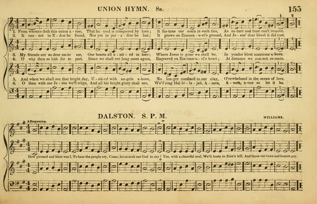 The American Vocalist: a selection of tunes, anthems, sentences, and hymns, old and new: designed for the church, the vestry, or the parlor; adapted to every variety of metre in common use. (Rev. ed.) page 155