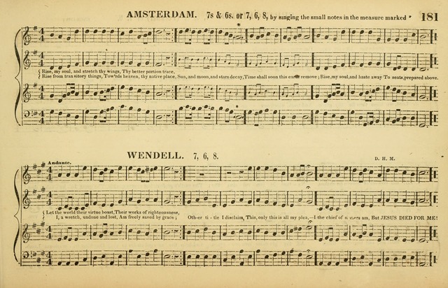 The American Vocalist: a selection of tunes, anthems, sentences, and hymns, old and new: designed for the church, the vestry, or the parlor; adapted to every variety of metre in common use. (Rev. ed.) page 181