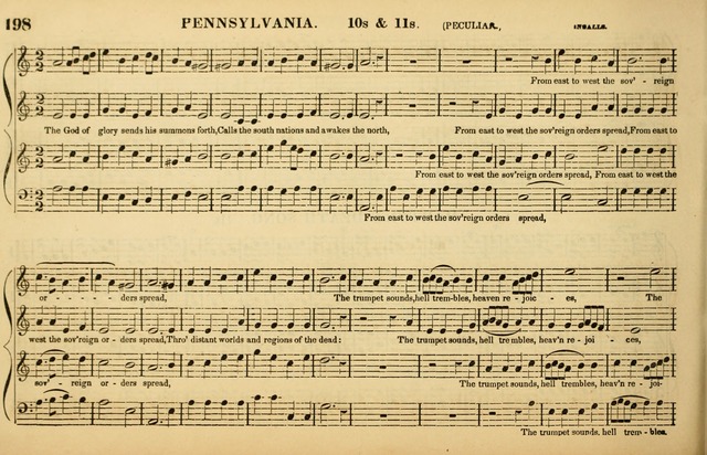 The American Vocalist: a selection of tunes, anthems, sentences, and hymns, old and new: designed for the church, the vestry, or the parlor; adapted to every variety of metre in common use. (Rev. ed.) page 198