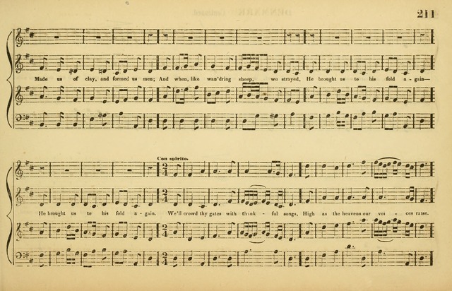 The American Vocalist: a selection of tunes, anthems, sentences, and hymns, old and new: designed for the church, the vestry, or the parlor; adapted to every variety of metre in common use. (Rev. ed.) page 211