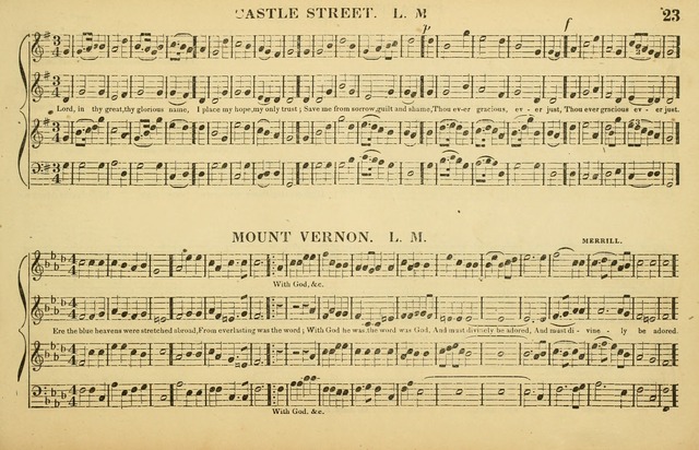 The American Vocalist: a selection of tunes, anthems, sentences, and hymns, old and new: designed for the church, the vestry, or the parlor; adapted to every variety of metre in common use. (Rev. ed.) page 23