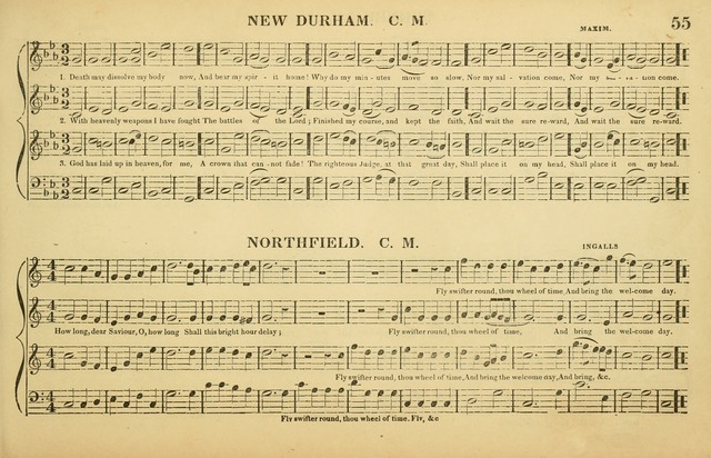 The American Vocalist: a selection of tunes, anthems, sentences, and hymns, old and new: designed for the church, the vestry, or the parlor; adapted to every variety of metre in common use. (Rev. ed.) page 55