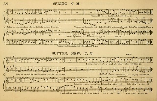 The American Vocalist: a selection of tunes, anthems, sentences, and hymns, old and new: designed for the church, the vestry, or the parlor; adapted to every variety of metre in common use. (Rev. ed.) page 58