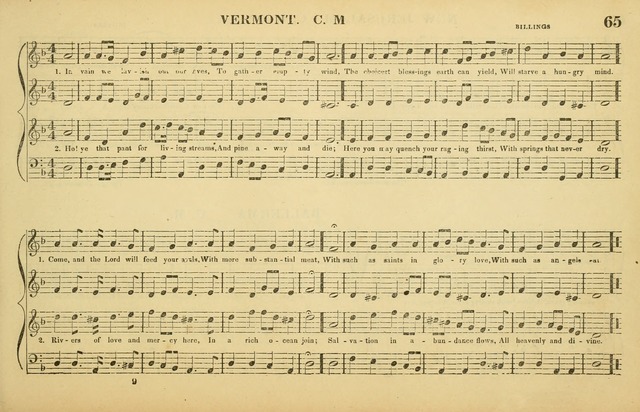 The American Vocalist: a selection of tunes, anthems, sentences, and hymns, old and new: designed for the church, the vestry, or the parlor; adapted to every variety of metre in common use. (Rev. ed.) page 65