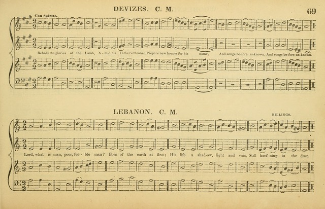 The American Vocalist: a selection of tunes, anthems, sentences, and hymns, old and new: designed for the church, the vestry, or the parlor; adapted to every variety of metre in common use. (Rev. ed.) page 69