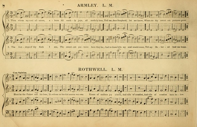 The American Vocalist: a selection of tunes, anthems, sentences, and hymns, old and new: designed for the church, the vestry, or the parlor; adapted to every variety of metre in common use. (Rev. ed.) page 8