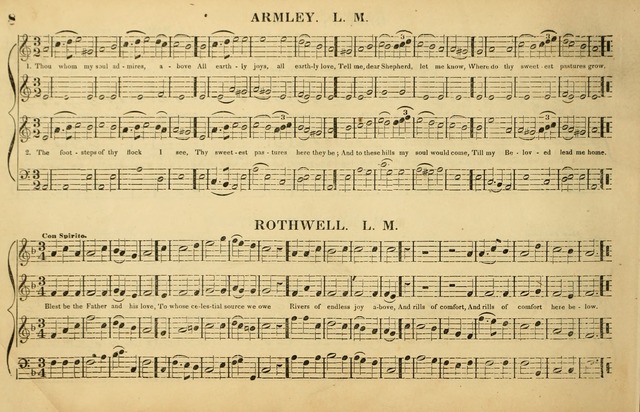The American Vocalist: a selection of tunes, anthems, sentences, and hymns, old and new: designed for the church, the vestry, or the parlor; adapted to every variety of metre in common use. (Rev. ed.) page 8