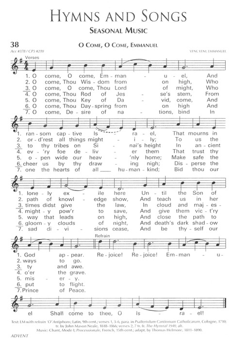 Veni Emmanuel Chant Hymnary Org