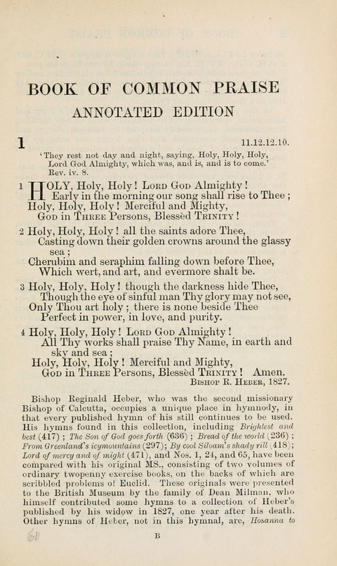 The Book of Common Praise: being the Hymn Book of the Church of England in Canada. Annotated edition page 1