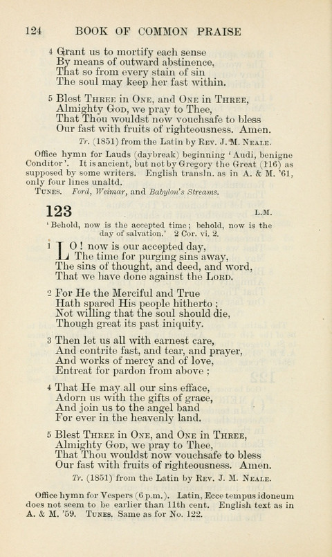 The Book of Common Praise: being the Hymn Book of the Church of England in Canada. Annotated edition page 124