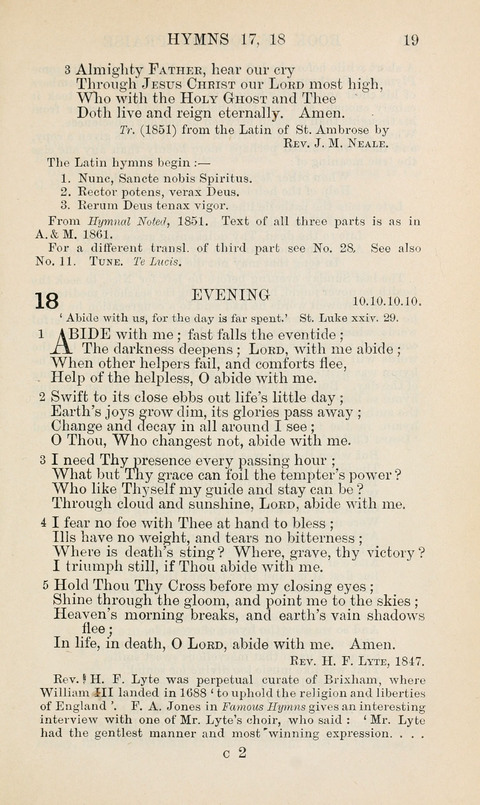 The Book of Common Praise: being the Hymn Book of the Church of England in Canada. Annotated edition page 19